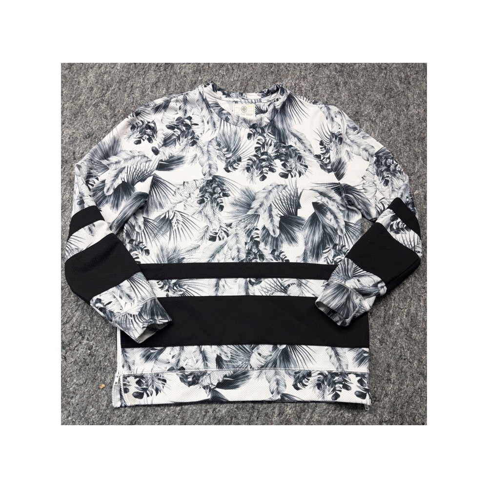 On The Byas Mens Large Tropical Palm Print Side Zip Sweatshirt Black White L